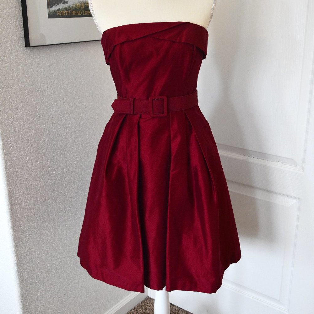 WHBM Scarlet Cranberry Wine Red A-Line Dress with Belt and Removable Straps